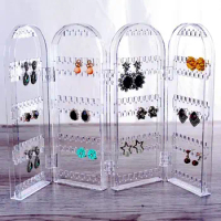 2/4 Fans Panels Rack Screen Folding Clear Earrings Studs Display Rack Necklace Jewelry Shelf Stand Holder Organizer Storage Box