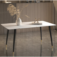 輕奢風簡約長方形岩板餐桌(勞倫白金/四腿/直邊)(尺寸:80*140CM)