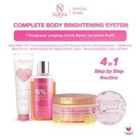 Noera Complete Body Brightening Set | Sabun Cair Dosting | Body Scrub | HB Dosting Kuning | Lotion U