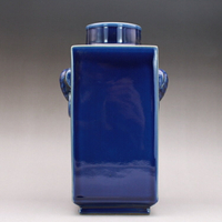 清康熙祭藍釉四方琮式瓶 花瓶 古玩收藏品古董仿古陶瓷器精品擺件