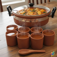 Healthy Cooking Earthen Clay Pot Set 2.5L - Non-Toxic Traditional Terracotta Handi with 7 Cups