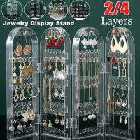 2//4 Fans Panels Screen Folding Clear Earrings Studs Display Rack Necklace Jewelry Shelf Stand Holder Organizer Storage Board