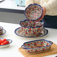 波蘭雛菊餐具家用陶瓷碗盤子好看的飯碗湯碗水果沙拉碗創意碗碟