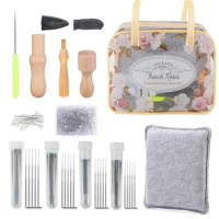 Wool Felting Needle Includes Finger Cots Wooden Handle Diamond Head Pin and Bag