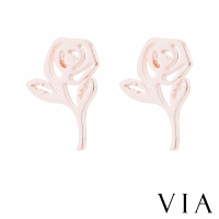 【VIA】白鋼耳釘 玫瑰花耳釘/植物系列 單朵玫瑰花造型白鋼耳釘(玫瑰金色)