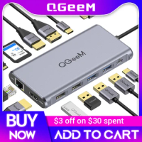 QGeeM USB C Hub for Macbook Pro Triple Display Type C Hub to Dual 4K HDMI &amp; DP Micro SD Card Readers RJ45 Aux PD USB Hub Adapter