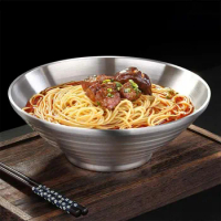20/22/24cm Large Stainless Steel Japanese Ramen Bowl Salads Rice Tableware Instant Noodle Soup Bowl