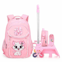Children'S Trolley School Bag, Primary School Student Backpack, Large Capacity, Cute Cartoon Design,