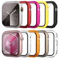 Tempered Glass+Cover For Apple Watch Case 44mm 45mm 41mm 40mm 42mm Screen Protector Apple watch Serie 9 4 5 6 SE 7 8 Accessories