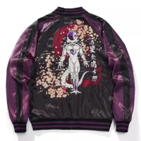 Plus Size Vintage Loose Men Boys Purple Black Sakura Embroidered Sukajan Souvenir Jacket High Street Coats Streetwear