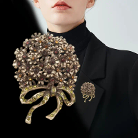 1 piece Medieval champagne-colored Rhinestone bouquet brooch vintage bouquet coat brooch suit access