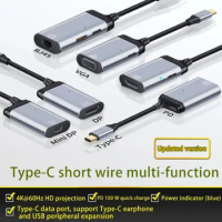 Type C Male To HDMI/RJ45 DP Mini-DP VGA Adapters USB-C 4K@60Hz Converter 3-In-1 Type C Hub PD Fast Charging Data Adapter