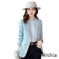 【Alishia】高雅格紋名媛時尚西裝外套(現+預 藍色 / 卡其色)
