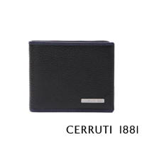 【Cerruti 1881】限量2折 義大利頂級小牛皮4卡零錢袋皮夾 全新專櫃展示品(黑色 CEPU05990M)