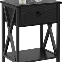 Nightstands, Modern End Side Tables,Night Stand with Drawer &amp;Storage Shelf for Bedroom living Room Office Lounge, Black