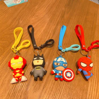 Disney Cartoon Avengers Keychain Spiderman Cute PVC Keychain School Bag Ornament Car Key Pendant