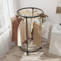 Circular Drying Rack with Wheels 360°Rotating Metal Clothing Stand Movable Clothing Organizer Rack f