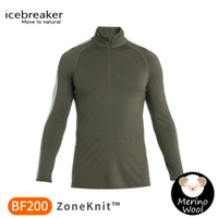 【Icebreaker 男 ZoneKnit 網眼透氣保暖半開襟長袖上衣 BF200《橄欖綠/灰》】0A56H9/排汗衣/內層衣