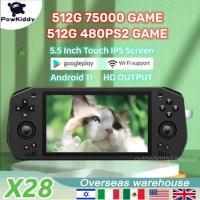 Powkiddy X28 Retro Handheld Video Game Console Android11 5.5 Inch Touch Screen 512G 450 PSP 480 PS2 GAME Supports HD TV OUTPUT