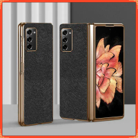 เคสโทรศัพท์แบบพลิกได้หนังเม็ดไขว้มีสไตล์ขอบทองชุบด้วยไฟฟ้าเหมาะสำหรับ Samsung samsung Z Fold6, Z Fol