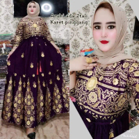 Gamis India Aruhi Viral – Katun Rayon Motif Muslim Panjang, All Size Standart & Jumbo LD 110–120 PB 