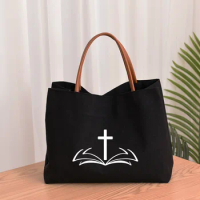 Christian Symbols Book Print Canvas Tote Bag Gift for Christian Church Bag Women Lady Beach Bag Shopping Bag Shopper Travel Bag