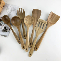Penyodok kayu besar daripada kayu rosewood Thai dengan pemegang panjang, sudu sup, penyaring kayu pa