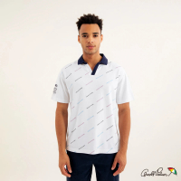 【Arnold Palmer 雨傘】男裝-滿版印花開襟機能網眼POLO衫(白色)