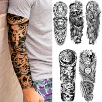 Gear Robot Mechanical Arm Temporary Tattoos Sleeve For Men Adult Tribal Lion Skull Warrior Totem Fake Tattoo Sticker Arm Tatoo