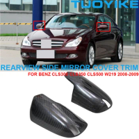 Car Real Dry Carbon Fiber Rearview Side Mirror Cover Cap Shell Trim Sticker For Mercedes-Benz CLS300 CLS350 CLS500 2008-2009