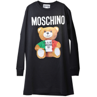 MOSCHINO COUTURE 葡萄牙製泰迪熊品牌字母LOGO圖騰棉質長寬版T恤上衣(黑/40號)
