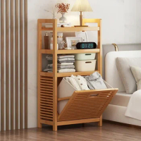 Bamboo EcoFriendly Organizer MultiShelf Bathroom Unit with Laundry Hamper and Lid Space Saver Sustainable Storage Solution