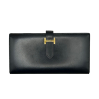 【二手名牌BRAND OFF】HERMES 愛馬仕【再降價】黑色 Box皮革 Bearn 雙折 長夾 C刻印