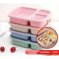 Wheat Straw Bento Lunch Box 3 Compartment with Lid Bento Lunch Box for Kids School Storage Food Cont