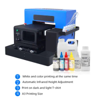 New Arrival DTG Printer A3 Size Flatbed Printer with Textile Ink Direct to Garment T-Shirt Printing Machine for Shoe Jean Hoodie