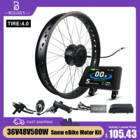 snow eBike Conversion Kit 36V48V500W Rear Rotate Hub Motor Wheel 20''24”26''4.0 Tyre Fat Electric bicycle Brushless motor wheel