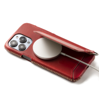 【n max n 台灣設計品牌】iPhone15 Pro 經典系列 - 磁吸站立卡袋手機皮革套 - 辣椒紅