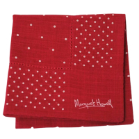 Margaret Howell 英國設計師品牌棉10%繽紛圓點圖騰字母LOGO帕領巾(紅色系/50CM)