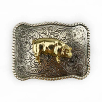WesBuck Brand Gold Pig Silver Metal Vintage Belt Buckle Handmade Homemade Accessories Waistband DIY Western Cowboy Rock Style