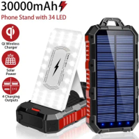 30000mah Power Bank Solar Fast Charging LED Light Portable Phone Charger External Battery Waterproof With Phone Holder