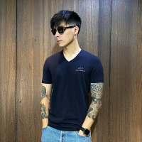 美國百分百【全新真品】Armani Exchange 短袖 T恤 AX 上衣 logo T-shirt 深藍 CC91