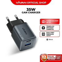VIVAN GaN10 Charger 35W Original GaN Technology Fast Charging Dual Port USB-C PD 35W & USB-A 18W Ada