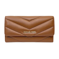 【Michael Kors】Jet set系列小香風山形衍縫皮革信封式長夾(35R4GTVF9V-LUGGAGE)