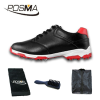 高爾夫球鞋 男款球鞋 防側滑釘鞋 防水 Golf鞋子   GSH051黑  配POSMA鞋包 2合1清潔刷   高爾夫球毛巾