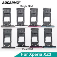 Aocarmo Single Dual Memory MicroSD Card Holder Reader SIM Tray Slot For Sony Xperia XZ3 H8416 H9436 H9493 Replacement