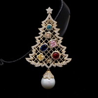 【巴黎精品】胸針聖誕樹胸花-珍珠鋯石聖誕節別針女飾品p1ao70