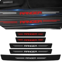 Car Trunk Bumper Sticker Door Sill Threshold Protector Pad For Ford RANGER Logo 2023 Carbon Fiber Door Pedal Anti-Scratch Cover