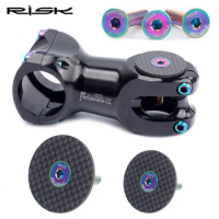 RISK Carbon Fiber Bicycle Stem Cap + Titanium Bolts M6x30mm for 28.6mm / 31.8mm OD2 Fork Road MTB Mountain Bike Headset Top Caps