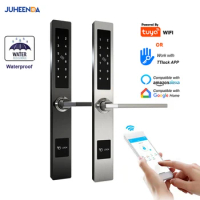 Tuya WiFi App Waterproof Aluminum Door Smart Lock Biometric Fingerprint Digital RFID Card Electronic Glass Sliding Door Lock