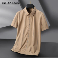 Men's Stripe Shirt Summer Thin Fashion Business Casual Short Sleeve Shirt Loose Simple Male Tops Plus Size 5XL 6XL 7XL 8XL 10XL